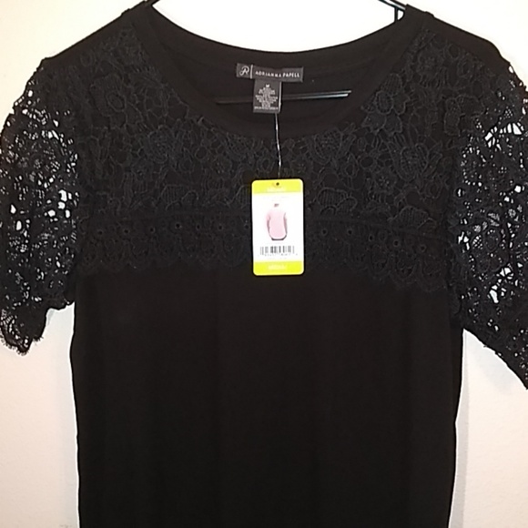 Adrianna Papell Tops - Adrianna Papell Black Top Shirt Lace Neckline